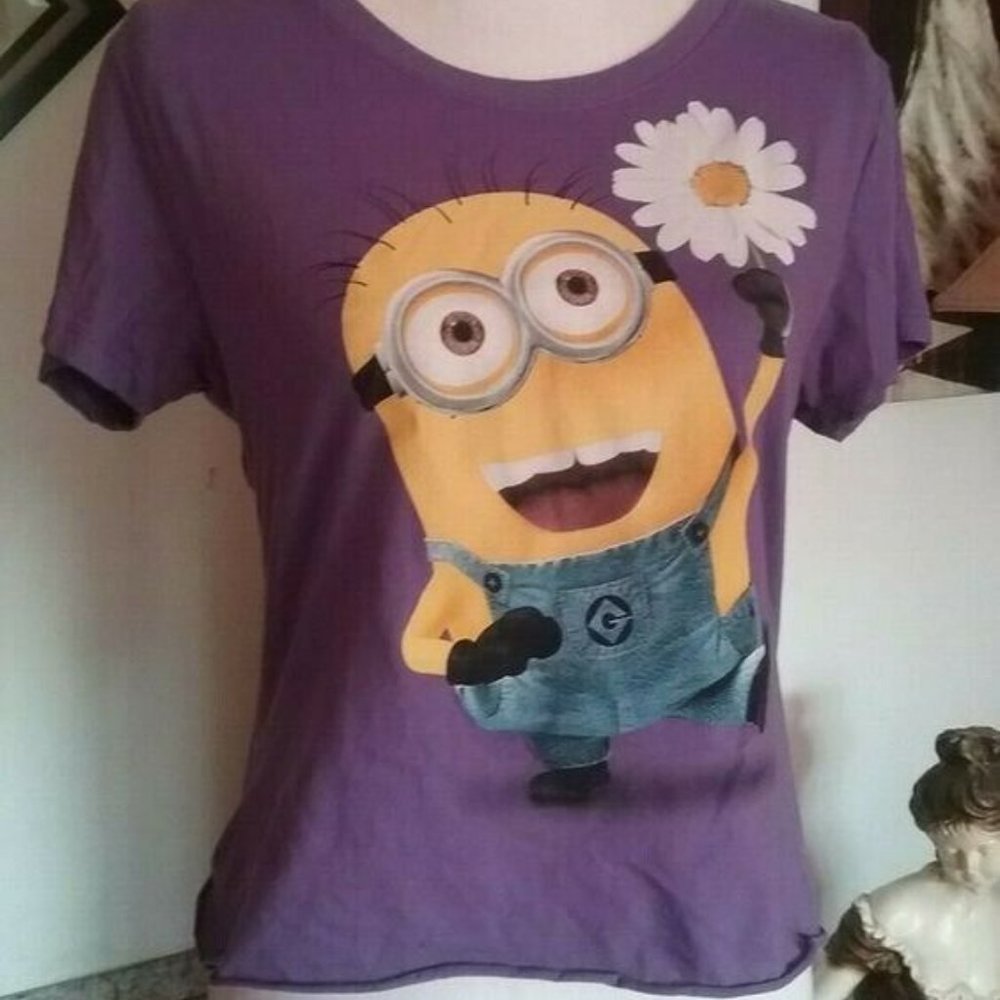 Despicable Me Women T-Shirt Minion Made Purple Daisy Flower Ladies Tops Size L